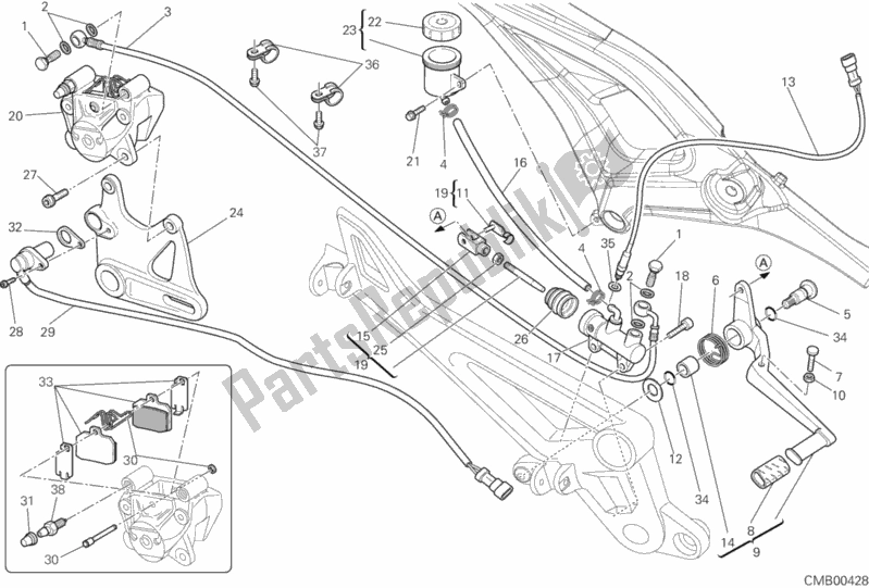 Alle onderdelen voor de Achter Remsysteem van de Ducati Monster 795-Thai 2012